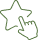 Contour vert pixélisé d'une étoile vide superposé à une icône de curseur de main pointant pour sélectionner ou marquer comme favori.