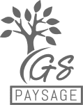Logo GS Paysage stylisé, un arbre gris sur fond noir, avec les initiales 'GS' cursives et le mot 'PAYSAGE' encadré.