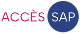 Logo ACCÈS SAP : Accès et Solutions SAP Logo 'ACCÈS' en rose magenta suivi d'un cercle bleu foncé contenant le texte 'SAP' en blanc.