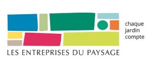 Logo Les Entreprises du Paysage : Chaque Jardin Compte Logo des Entreprises du Paysage avec des blocs colorés représentant des jardins et le slogan "chaque jardin compte".